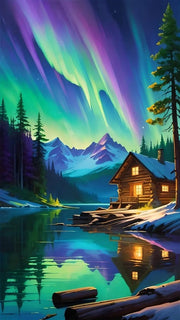 Pittura con Diamanti Quadrata Grande XXL Foto di Paesaggio Aurora Boreale, 40 x 70 cm, Set di Pittura con Diamanti 5D con Accessori per Decorazione di Interno