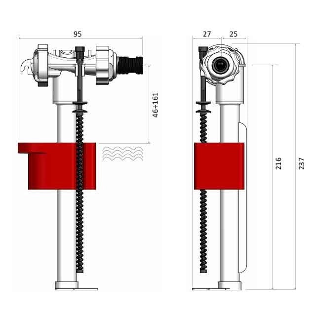 Galleggiante NANOTEK Universale - attacco laterale - per cassette esterne e incasso - codolo 3/8"