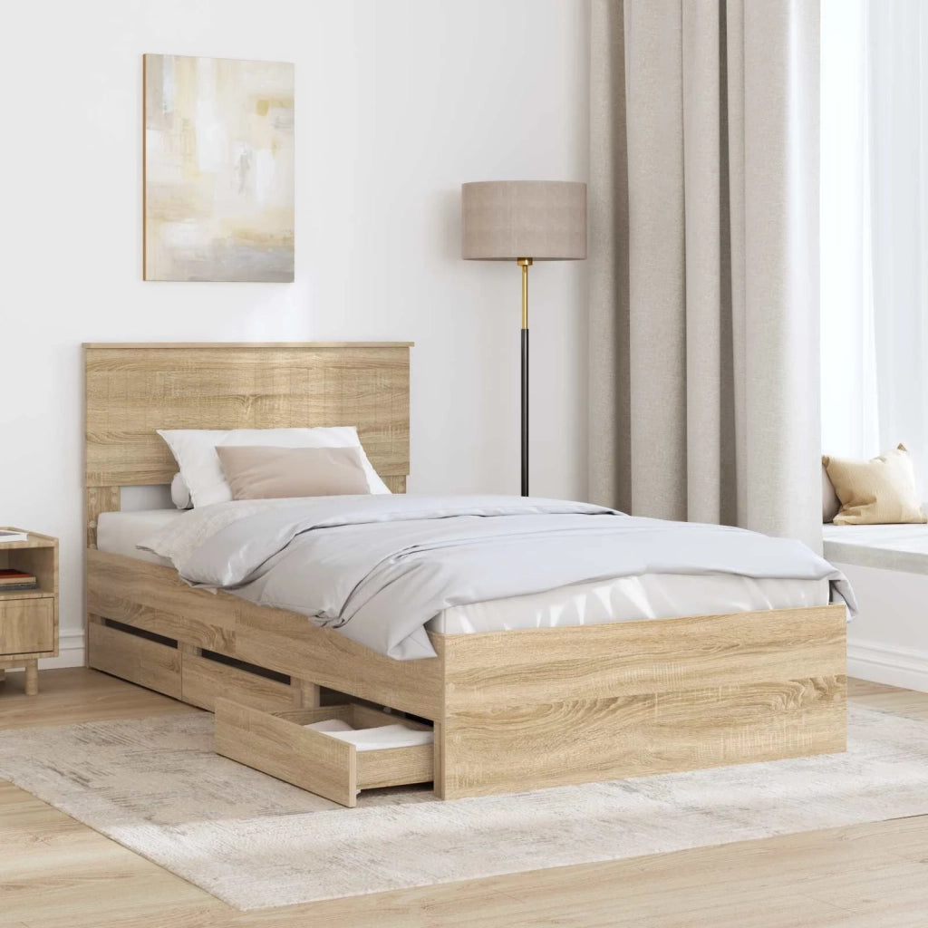 Letto singolo | Letto per adulti | Struttura del letto con cassetto Rovere Sonoma 100 x 200 cm