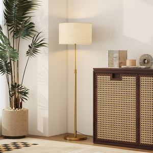 Lampada da Terra con Telecomando e Luminosità Regolabile 3000K-6000K Paralume in Tessuto Oro