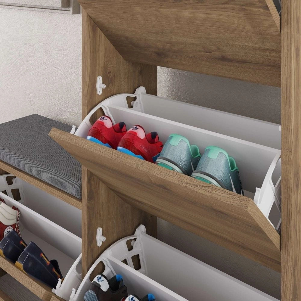 Scarpiera con panca Dude a 4 ante a ribalta colore noce 105x26x118.5H