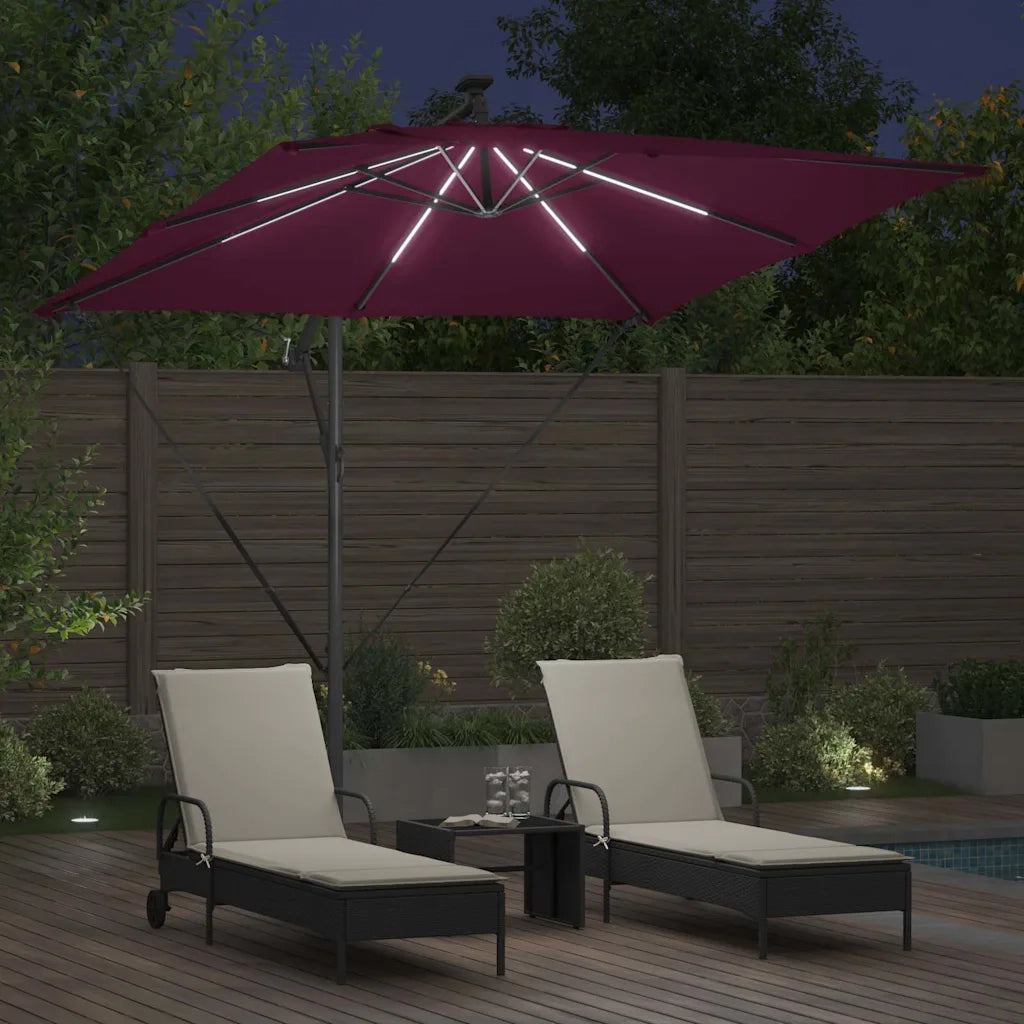 Ombrellone con strisce LED-Ombrello da giardino Rosso Bordeaux 249 x 249 x 250 cm