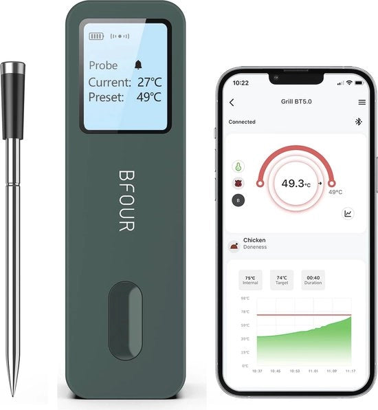 Termometro a carne senza fili con display LCD grande e controllo tramite app intelligente