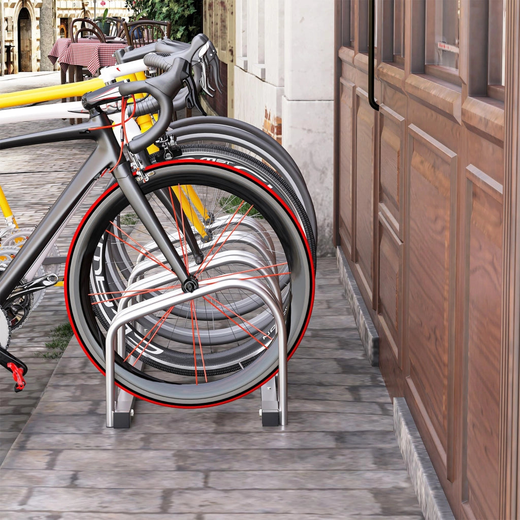 Rastrelliera Portabiciclette per 4 Biciclette in Acciaio ¨C Minimal ¨C Argento 110x33x27 cm