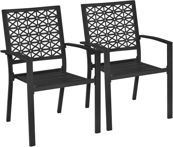 Set di 2 sedie in metallo, sedie da giardino per esterni, fino a 136 kg di carico, sedie da giardino metalliche da appoggiare, 58 × 59,5 × 89 cm, l x b x h, nero