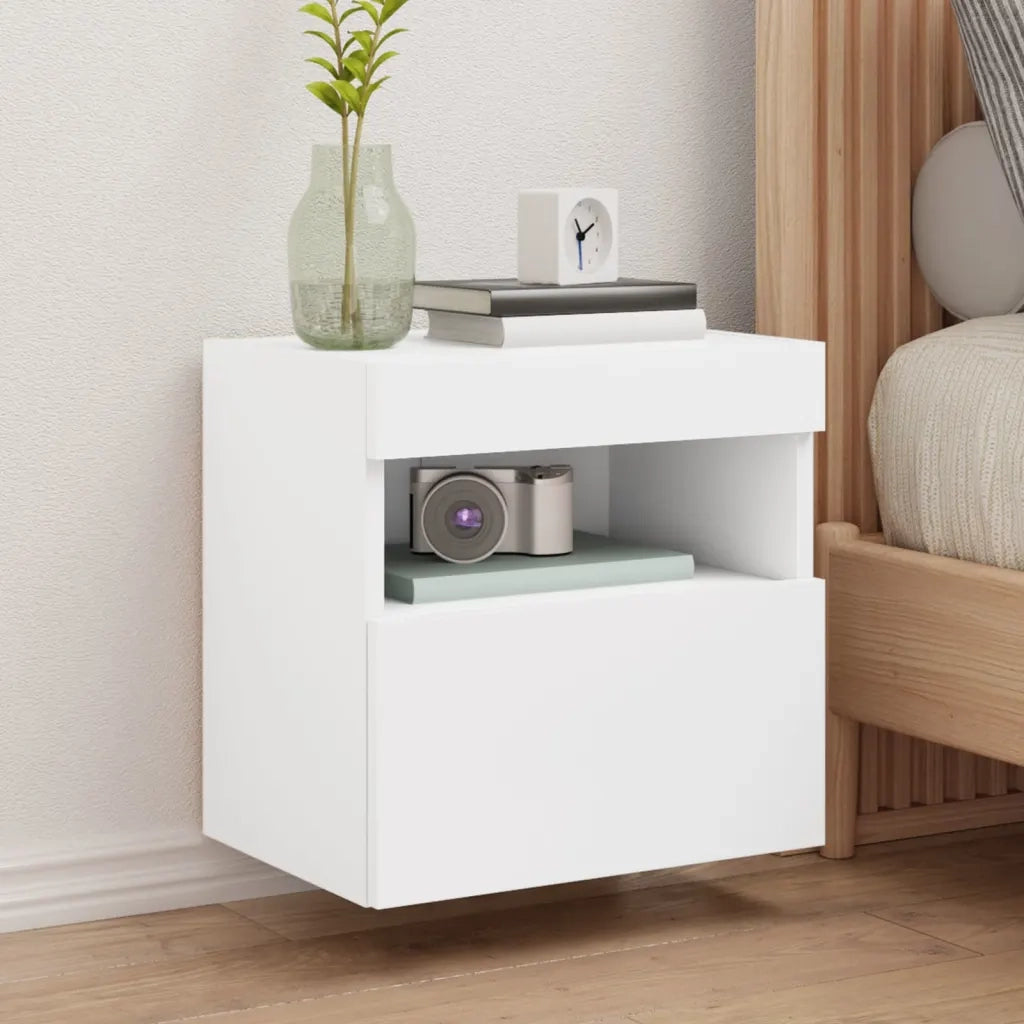 Mobile TV a Parete con Luci LED-Mobile TV a Muro Bianco 40x30x40 cm