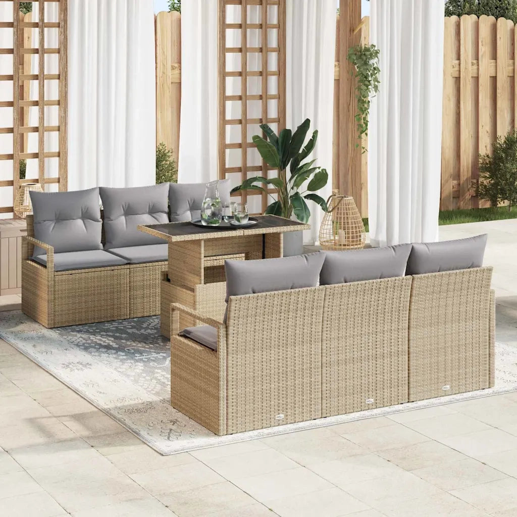 Set Divano da Giardino con cuscino 7 pcs Beige Poly Rattan 3357483