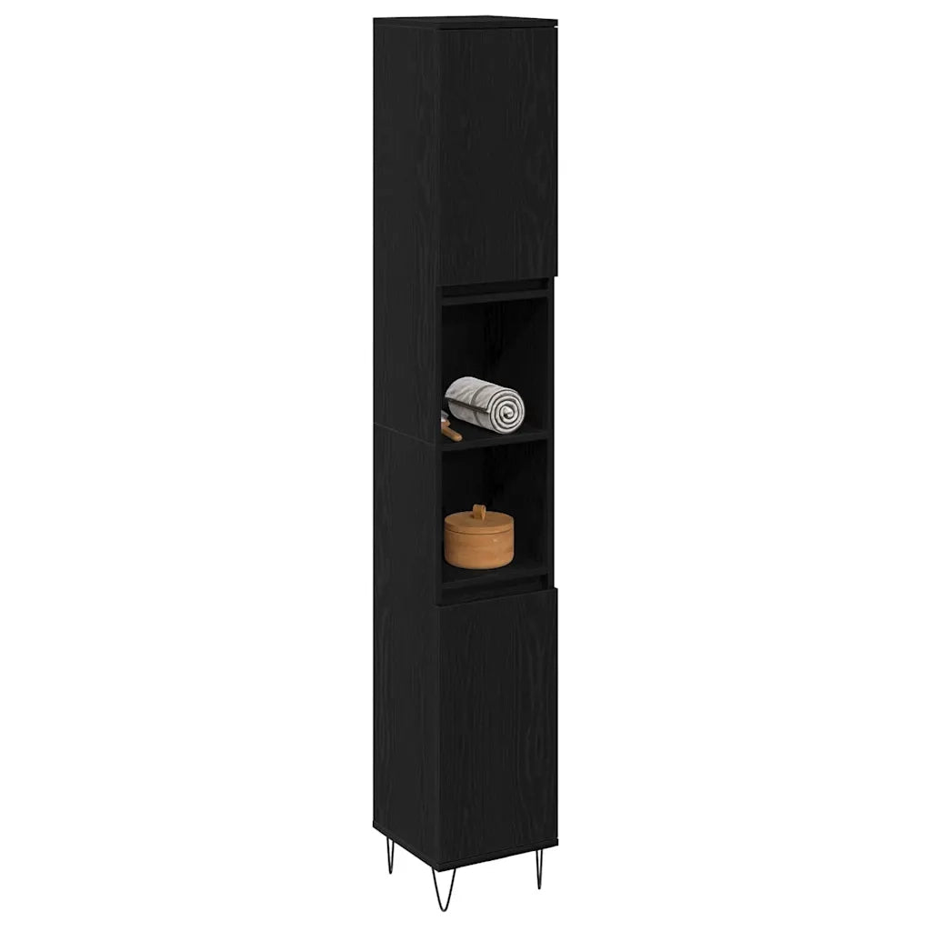 Mobile da Bagno | Armadio da bagno Rovere Nero 30 x 30 x 190 cm Legno multistrato