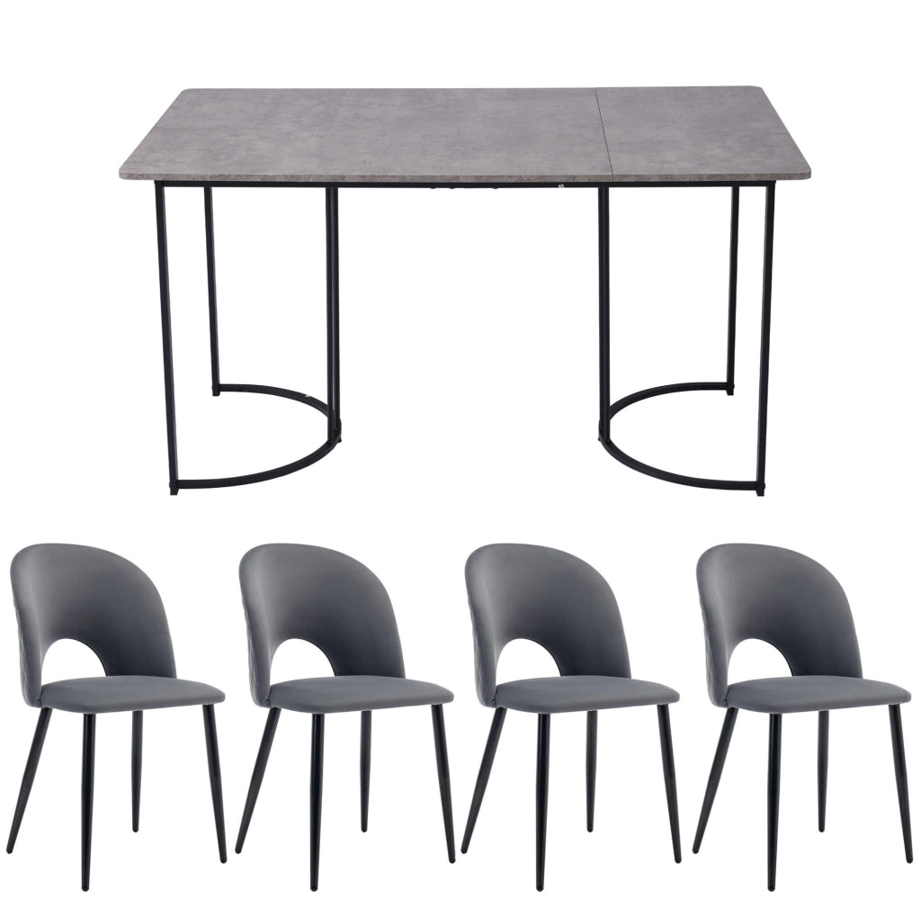 Set tavolo da pranzo 140x80 cm con 4 sedie in velluto grigio