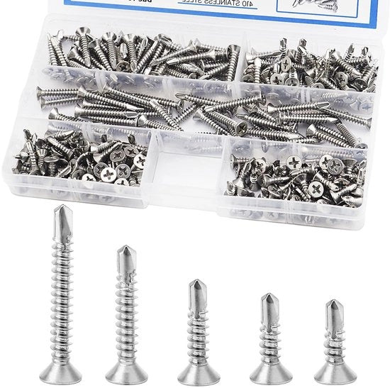 Set di Viti a Tappo Autoimpiantabili in Acciaio Inossidabile - 260 Viti - Diverse Dimensioni - Argento