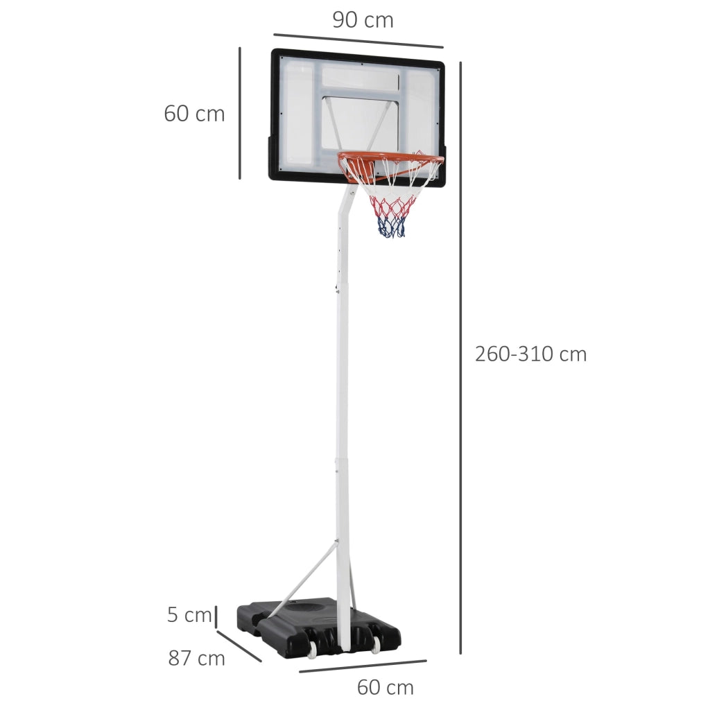 EasyComfort Canestro Basket per Adulti con Tabellone in PVC Regolabile 210-260cm Ruote Integrate Bianco