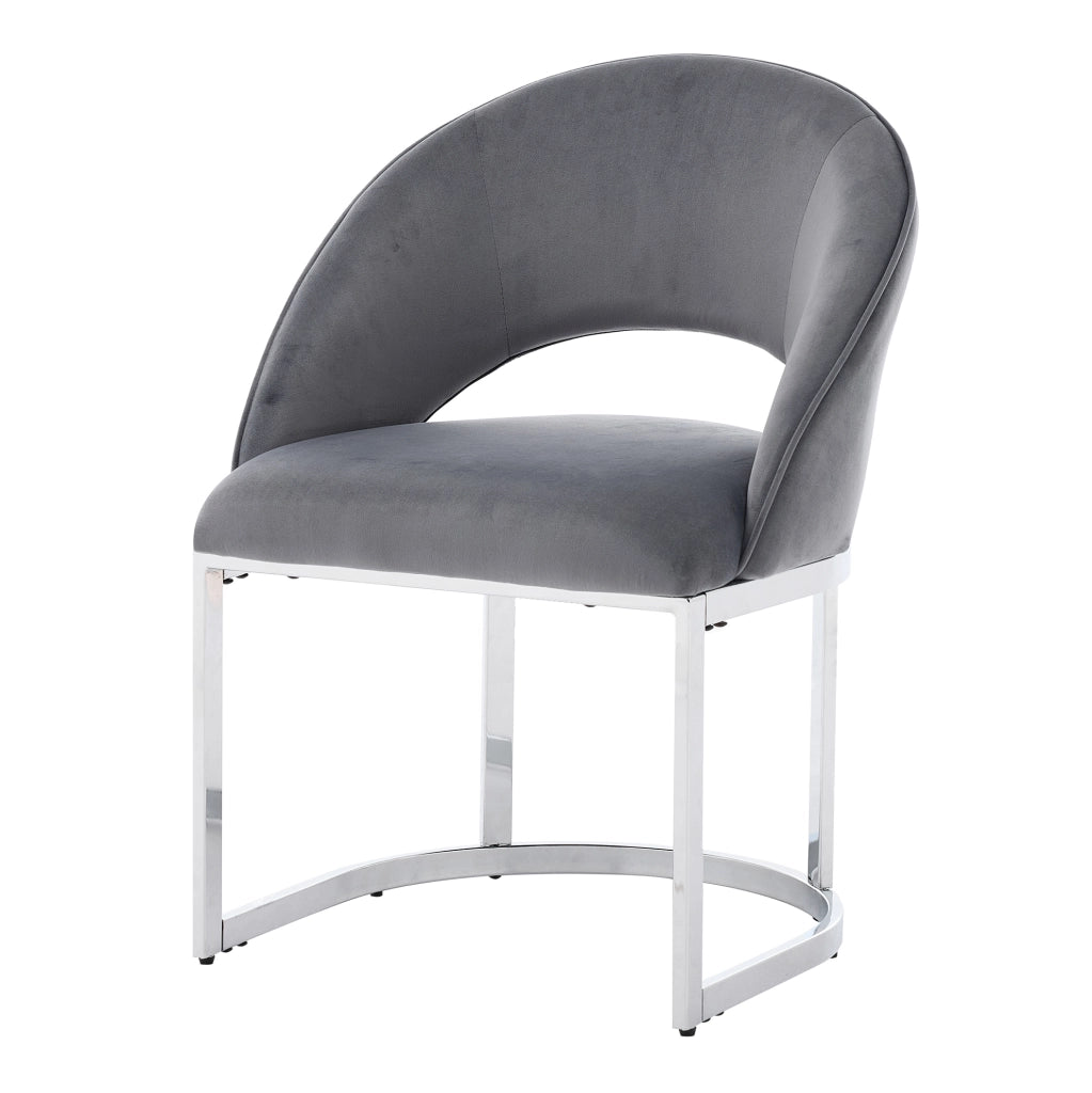 Set di 4 sedie da pranzo 59x56x80 cm in velluto; schienale curvo; gambe in metallo; grigio e argento