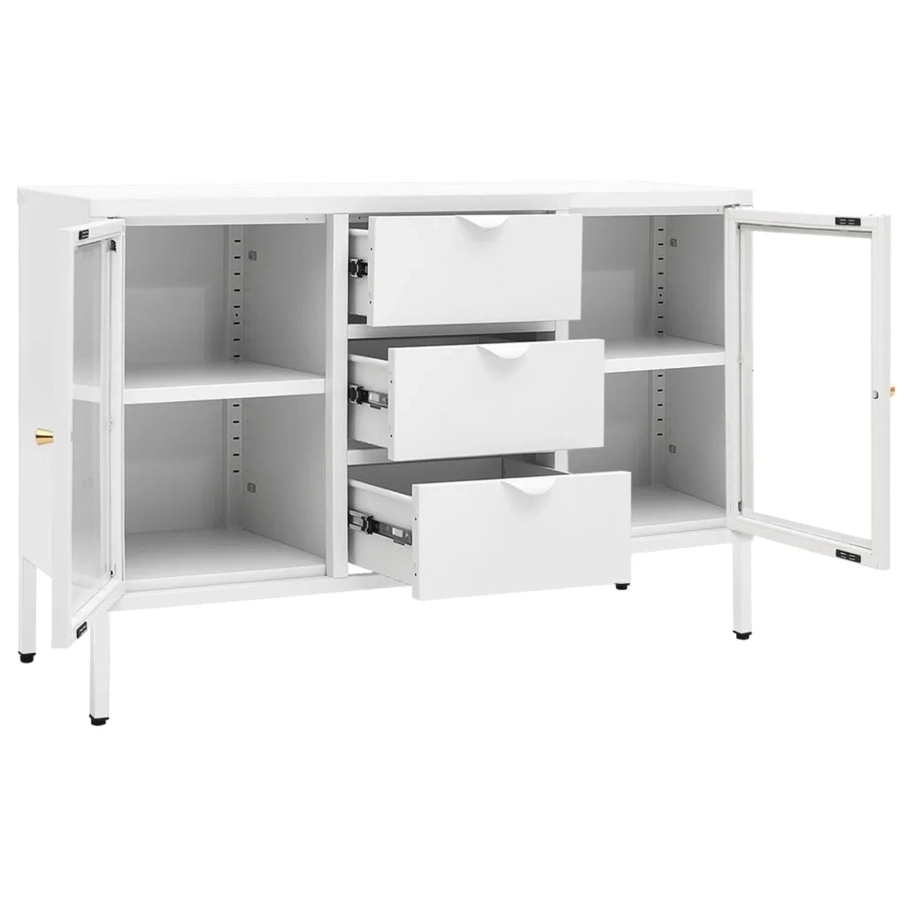 Credenza Bianca 105x35x70 cm in Acciaio e Vetro Temperato 336077