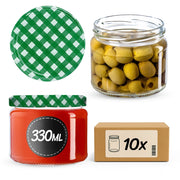 KADAX Sonka barattoli di vetro 330ml 10pz 82mm + coperchio "Green Grid"
