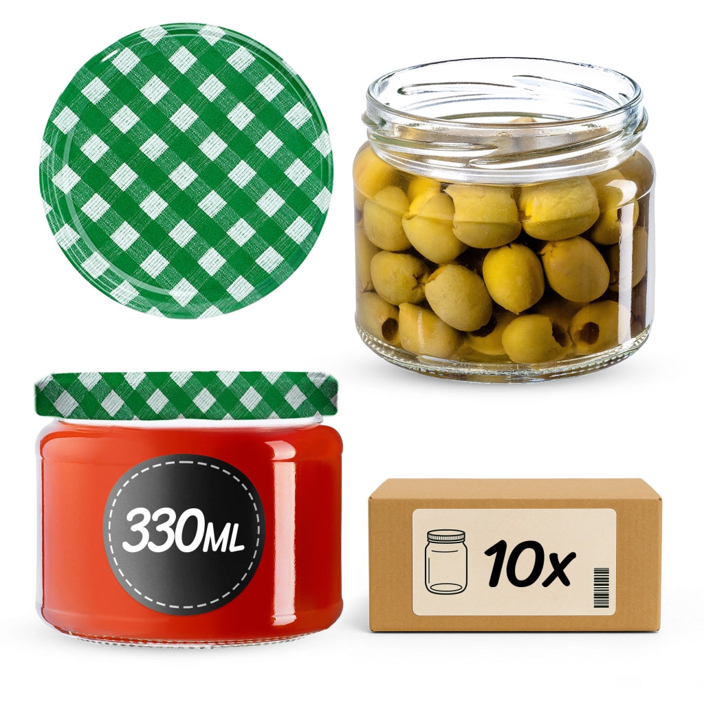 KADAX Sonka barattoli di vetro 330ml 10pz 82mm + coperchio "Green Grid"