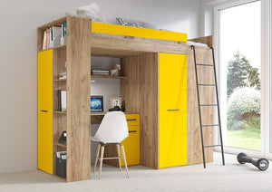LETTO ARMADIO SCRIVANIA LIBRERIA BAMBINI VERANA P H190x120x236cm GIALLO ROVERE