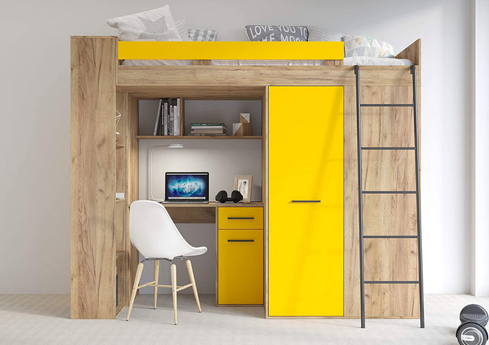 LETTO ARMADIO SCRIVANIA LIBRERIA BAMBINI VERANA P H190x120x236cm GIALLO ROVERE