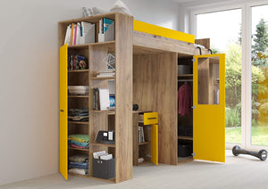 LETTO ARMADIO SCRIVANIA LIBRERIA BAMBINI VERANA P H190x120x236cm GIALLO ROVERE