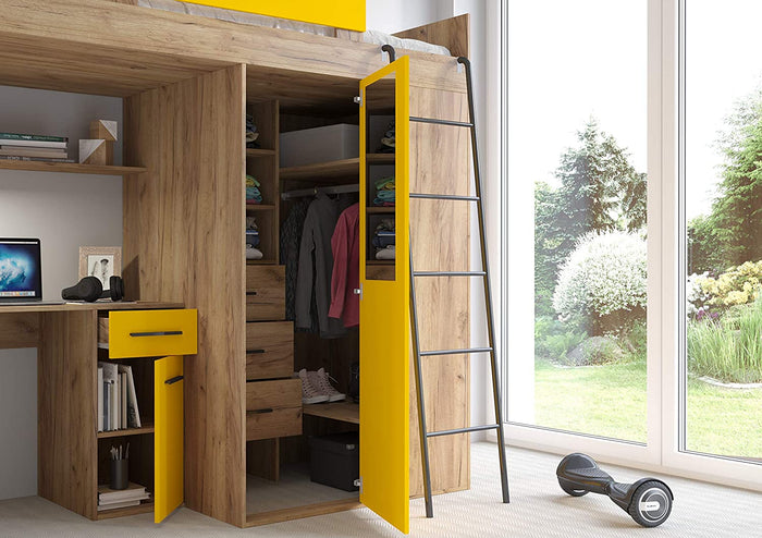 LETTO ARMADIO SCRIVANIA LIBRERIA BAMBINI VERANA P H190x120x236cm GIALLO ROVERE