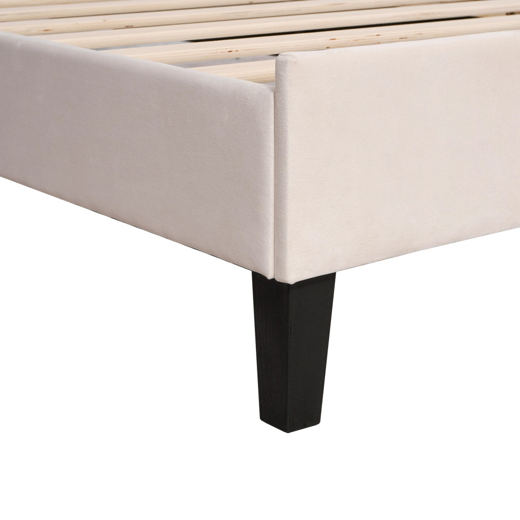 Letto Singolo 90×200 cm con Testiera a Fiore; Imbottito in Velluto; senza Materasso; Beige