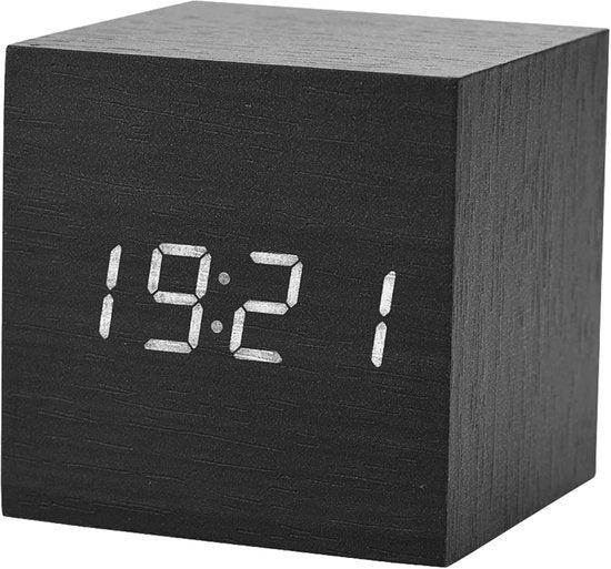 Alarme Digitale con Visualizzazione della Temperatura - Orologio Digitale - Comando a Voz - 3 Allarmi - Design in Legno - Funziona con Batterie o Alimentazione elettrica - Orologio Digitale