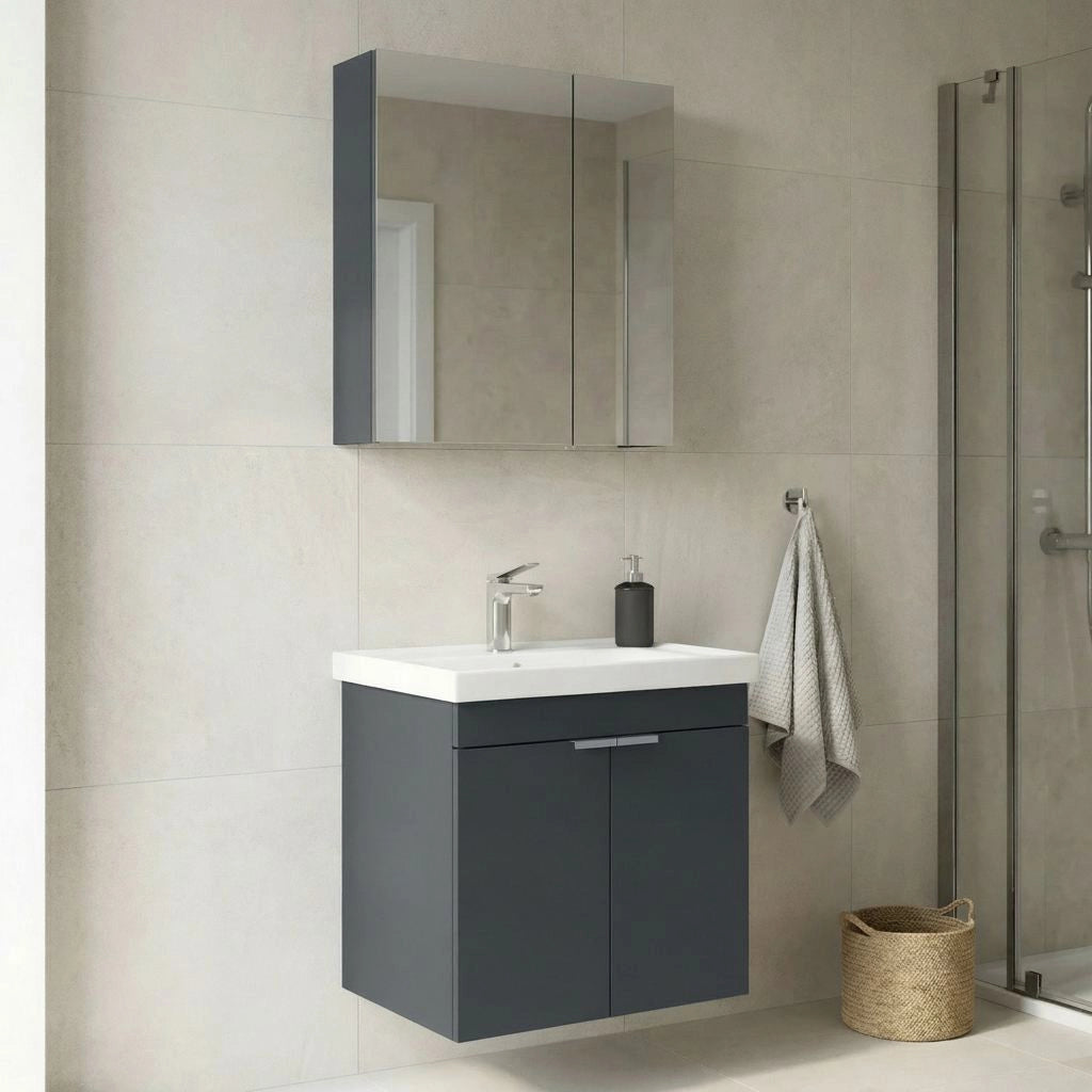 Set mobile lavabo con specchio (2 pezzi) "Desna 60" - 60 x 45 x 58 cm - Antracite opaco
