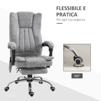 Sedia da Ufficio Massaggiante e Riscaldante ad Altezza Regolabile, Poltrona con Poggiapiedi, Sedia Ergonomica in Microfibra, 62x70x113-120 cm, Grigio