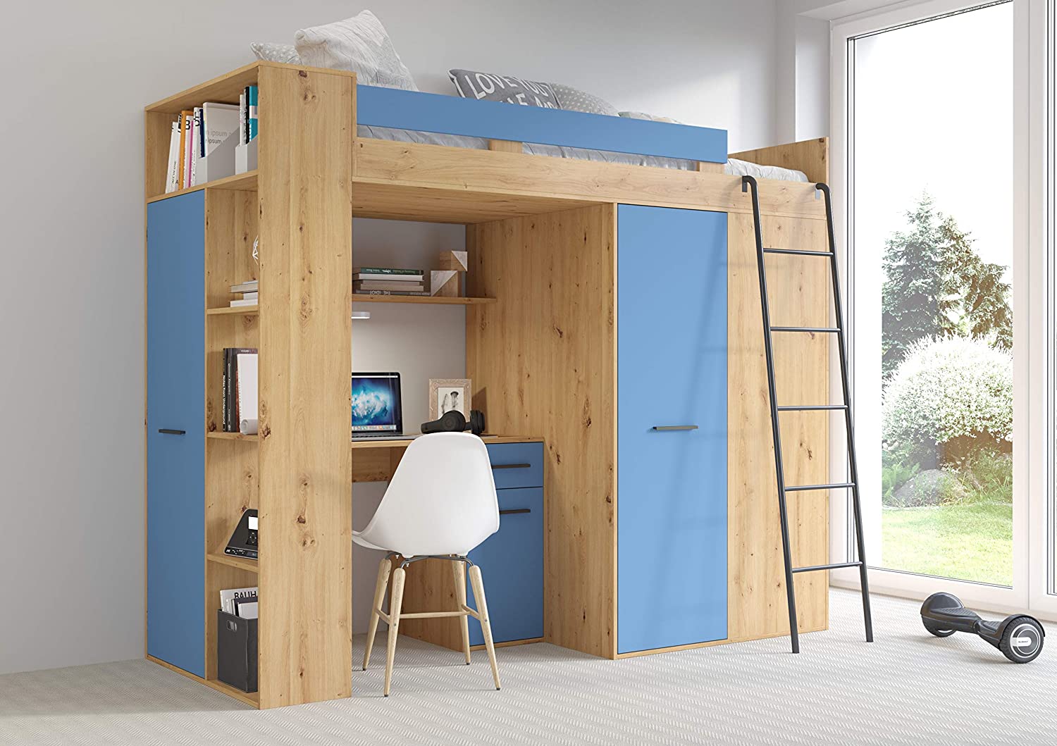 LETTO ARMADIO SCRIVANIA LIBRERIA BAMBINI VERANA P H190x120x236cm BLU ROVERE