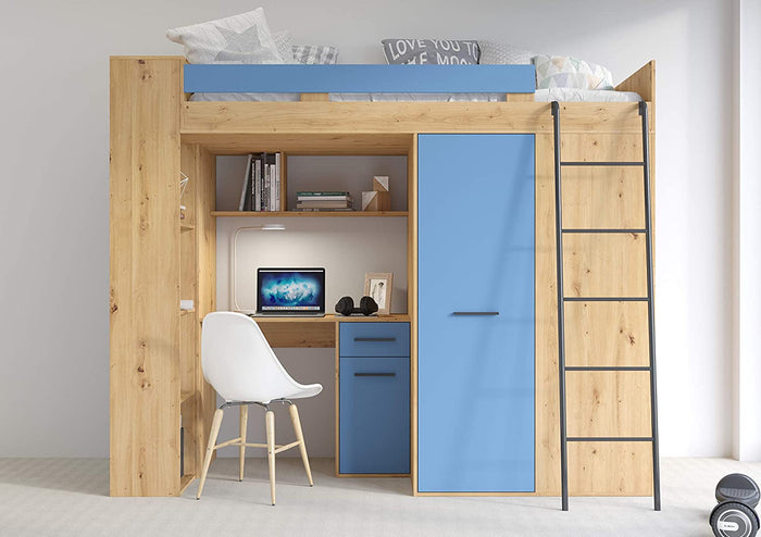 LETTO ARMADIO SCRIVANIA LIBRERIA BAMBINI VERANA P H190x120x236cm BLU ROVERE