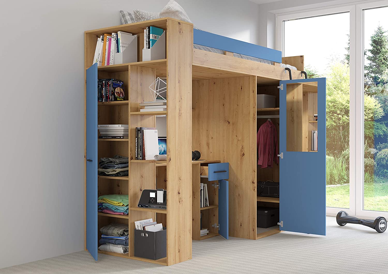 LETTO ARMADIO SCRIVANIA LIBRERIA BAMBINI VERANA P H190x120x236cm BLU ROVERE