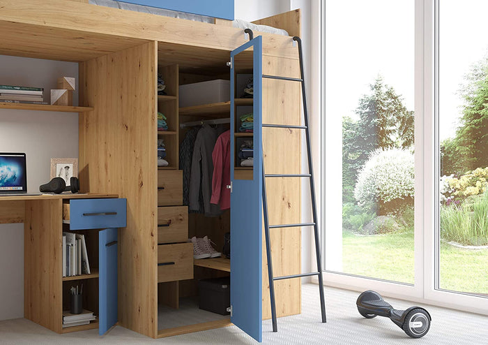LETTO ARMADIO SCRIVANIA LIBRERIA BAMBINI VERANA P H190x120x236cm BLU ROVERE