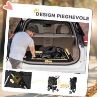 Passeggino per Cani Piccoli Pieghevole con Ruote Girevoli e Freno, 75x45x97 cm, Nero