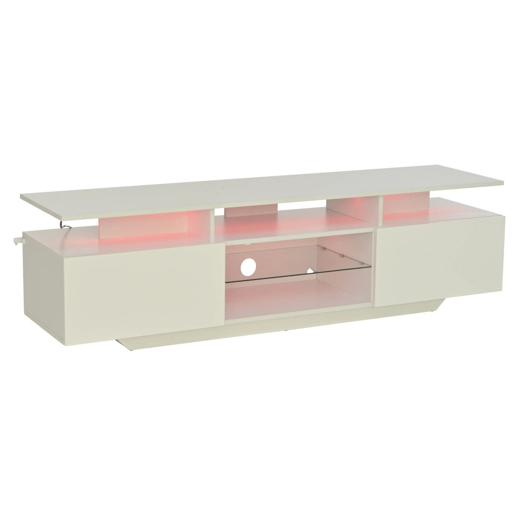 Mobile TV 160x40x45 cm con 2 armadietti; LED da app; vetro temperato; MDF; bianco