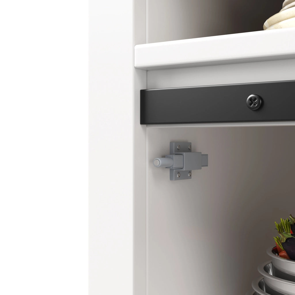 Credenza alta 120x40x174.5 cm con porte scorrevoli e a battente; illuminazione LED; MDF; bianco