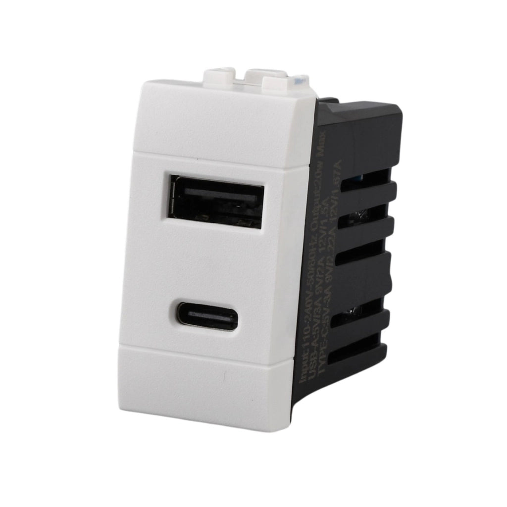 Caricatore USB A QC + USB C PD 20W MBL Bianco 1M Compatibile Bticino Living Light BLB3002