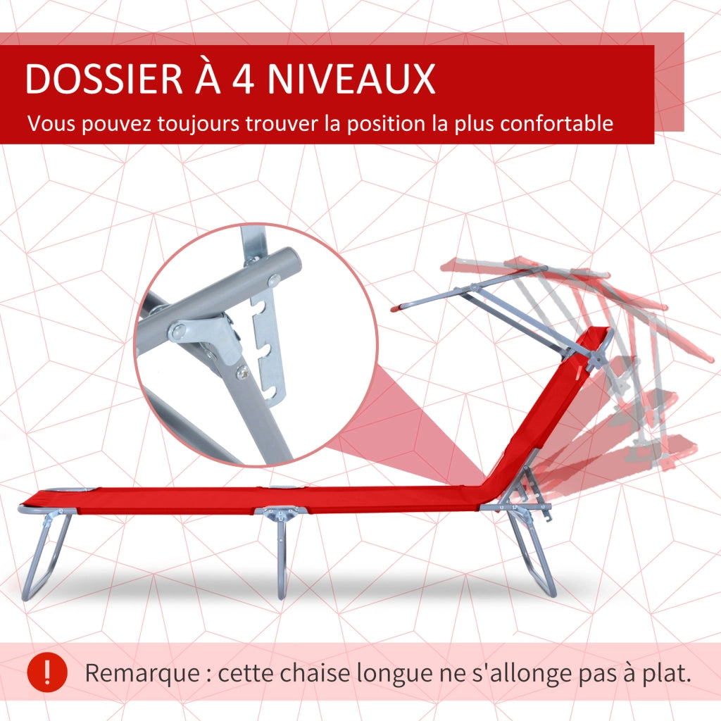 Chaise Longue Pieghevole ¨C zephmum ¨C Rosso, 187x58x36 cm