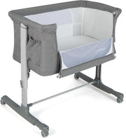 Culla Neonato Fianco Letto 3 in 1, Lettino Dondolo Neonati con Materasso, Culla da Campeggio con Ruote e Borsa, Regolabile In Altezza, Inclinazione di 10°, per Bambini 0-6 Mesi (Grigio)