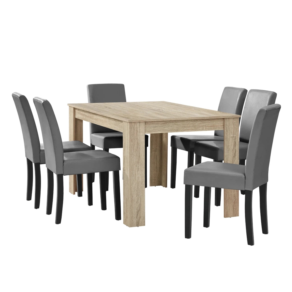 Tavolo da soggiorno/sala da pranzo con 6 sedie imbottite 140 cm beige/grigio 03_0004048