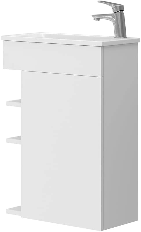 Set mobili bagno Amadeo, Bianco, 50 cm, composto da mobile sottolavabo e lavabo