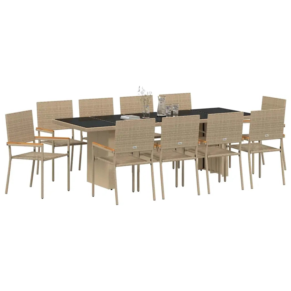 Set da Pranzo per Giardino 11 pcs Beige polyrattan