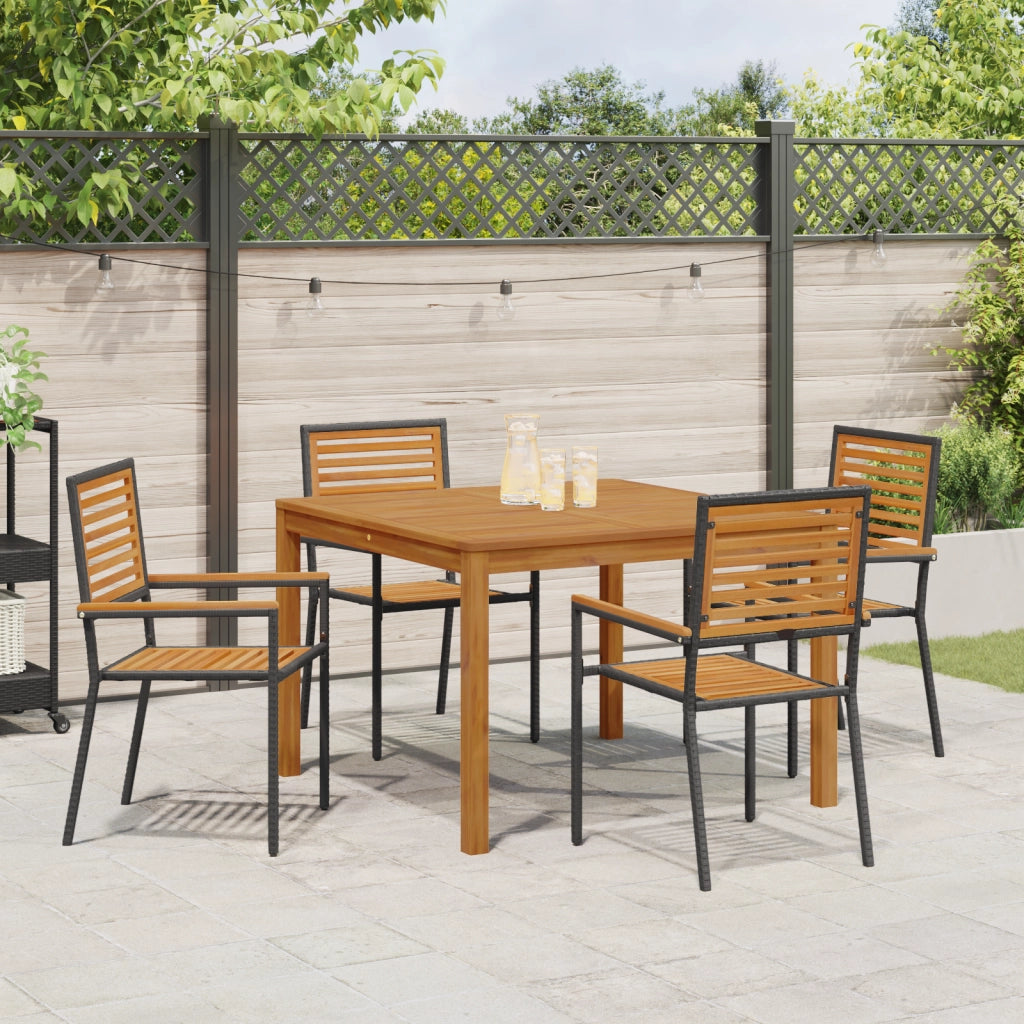 Set pranzo giardino 5 pezzi  in polyrattan nero acacia