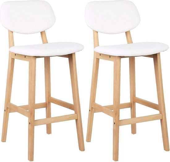 Set di 2 sedute bar con schienale - Struttura in legno - Sedili ergonomici - Cucina - Bianco - Altezza seduta 65cm