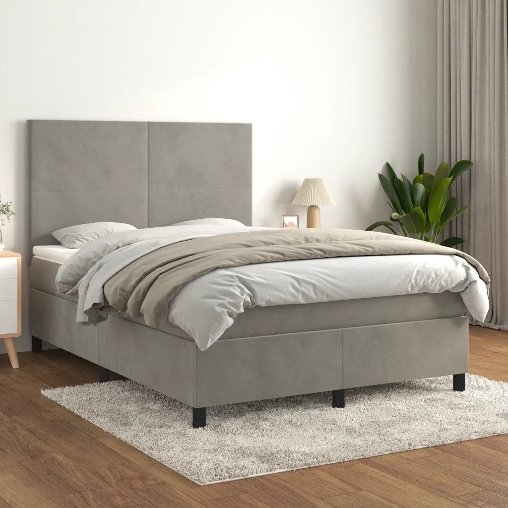 Giroletto a Molle con Materasso Grigio Chiaro 140x190cm Velluto 3142899
