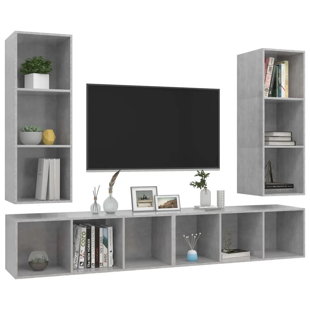 Mobile TV a Parete 4 pz-Set di 4 Mobile TV a Muro Grigio Cemento in Truciolato 102274