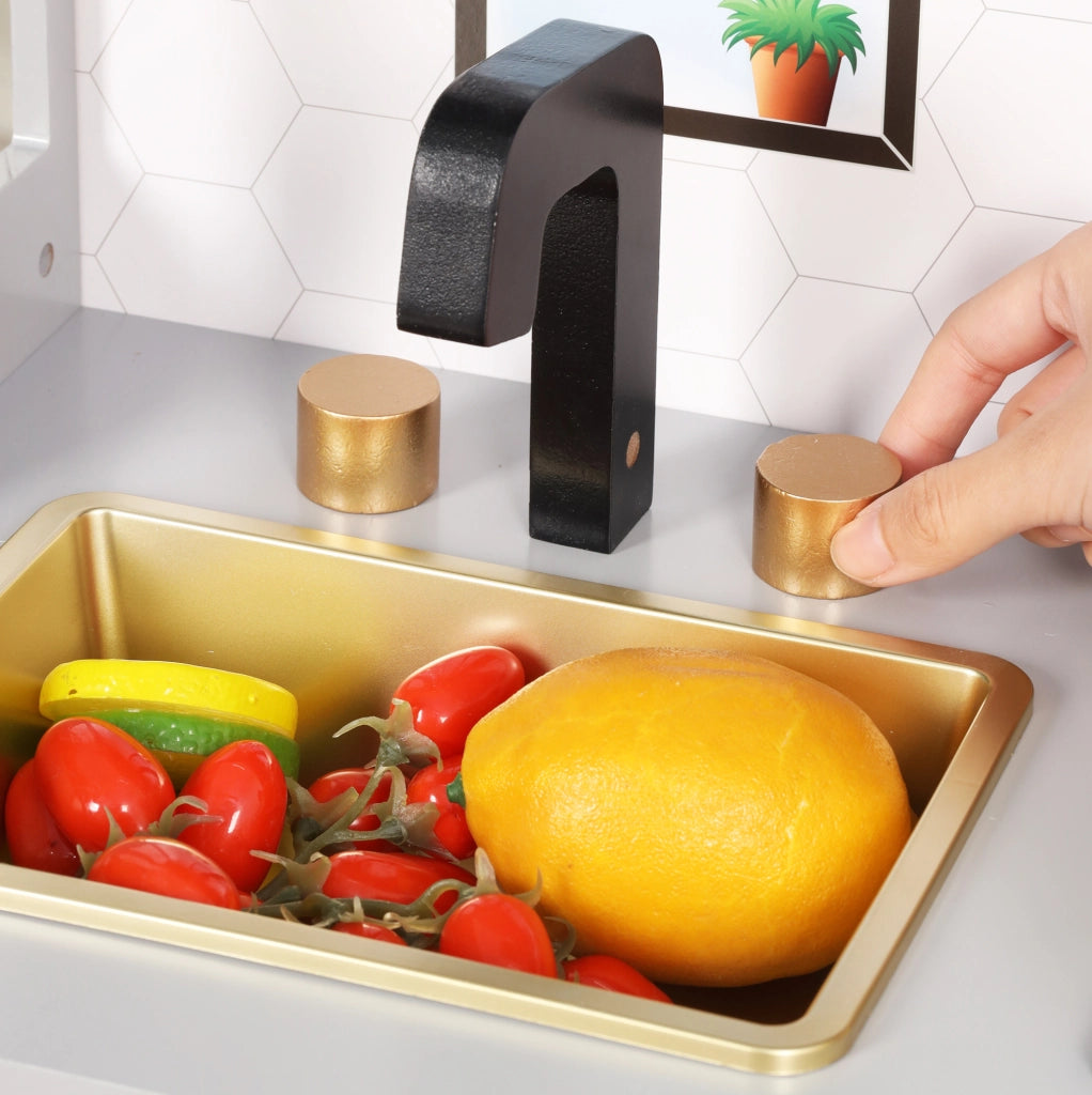 Cucina per bambini 28,5x60x92 cm in legno e plastica grigia, interattiva
