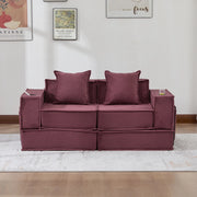 Pouf modulare con tasche laterali cuscini e seduta ergonomica in velluto a coste rosso vino 162 × 78 × 66 cm