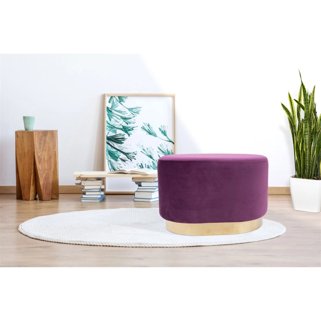 Pouf ovale Nano in velluto blu con base dorata