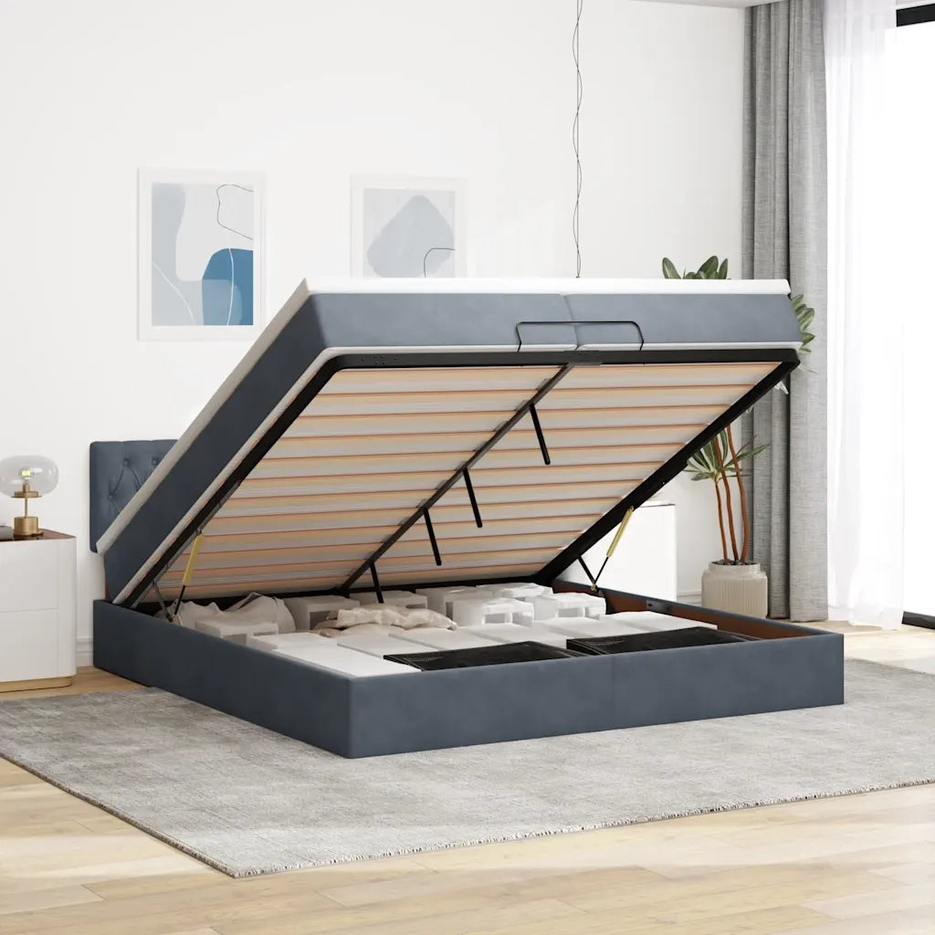 Struttura Letto Pouf con Materasso 200x200 cm in Velluto 3311868