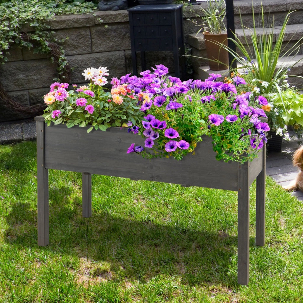 Fioriera rialzata in legno di abete per verdure con fori di drenaggio, Vaso per frutta fiori e verdure 125x59x76cm Grigio-Fioriere