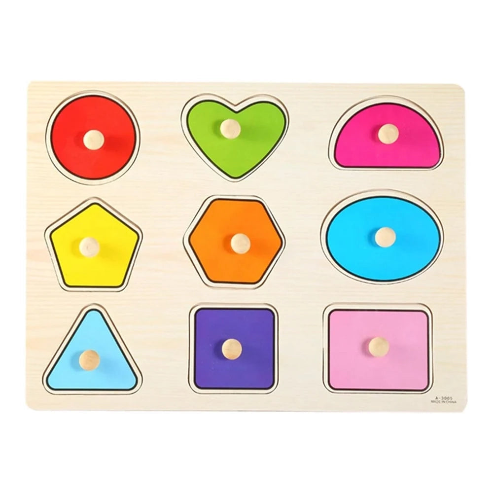 Trade Shop - Puzzle A Incastro Tema Geometrico Gioco Educativo In Legno Per Bambini Con Pomelli 23326 -